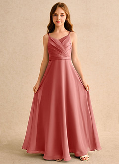 Azazie Umina Girls Formal Flower Girl Dresses Antique Rose A-Line Pleated Matte Satin Dress image4