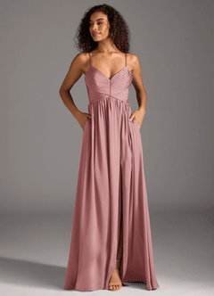 Azazie Alia Bridesmaid Dresses Dusty Rose A-Line Pleated Stretch Satin Dress image7