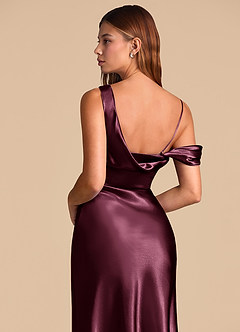 Azazie Madelyn 신부 들러리 드레스 인어 오프 더 숄더 메탈릭 새틴 바닥 길이 드레스 image7