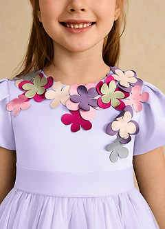 Azazie Janna Flower Girl Dresses Lilac A-Line with Sleeves Matte Satin Dress image5