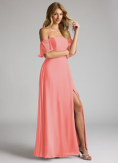 Azazie Sue Bridesmaid Dresses Coral A-Line Off the Shoulder Chiffon Convertible Dress image5