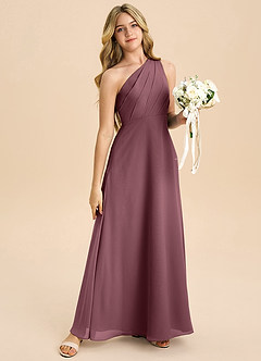 Azazie Phaedra Junior Robe Trapèze en Mousseline de soie Plissée Sangria image6