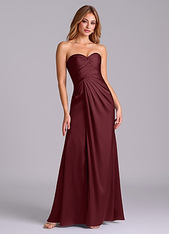 Azazie Sabrine Vente Finale Robe Trapèze en Satin extensible Encolure en Forme de Cœur Cabernet image3