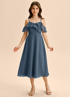 Azazie Kamilla Junior A-Linie Schulterfrei Chiffon Kleid Neptunblau image6