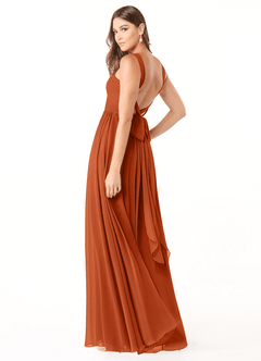 Azazie Dionne Vestidos de damas de honor Vestido de Naranja Quemada de Gasa de Corte en A con Corsé image5
