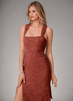 Azazie Luci Bridesmaid Dresses Terracotta Mermaid Pleated Floral Burnout Convertible Dress image4