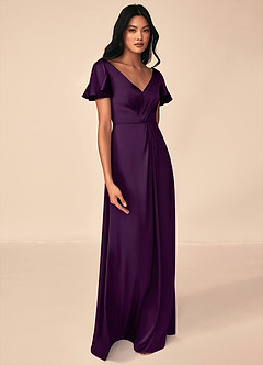 Azazie Soren Bridesmaid Dresses Grape A-Line Pleated Stretch Satin Dress image4