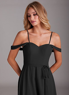Azazie Aaron Vestidos de damas de honor Vestido de Negro de Gasa de Corte en A Convertible con Vestidos sin tirantes image2
