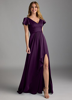 Azazie Omari Bridesmaid Dresses Grape A-Line Stretch Satin Dress image1