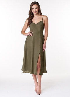 Azazie Clarissa Brautjungfernkleider A-Linie V-Hals Chiffon Kleid Weidengrün image1