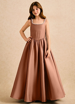 Azazie Enid Girls Formal Sukienki dla dziewczynek sypiących kwiaty Linia A Zroszony Satyna elastyczna Długość podłogi Sukienka image4