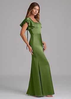 Azazie Elkie At-home Try On Dresses Emerald Mermaid Square Neckline Stretch Satin Dress image3