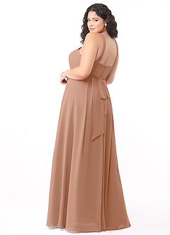 Azazie Dixie Bridesmaid Dresses Champagne Rose A-Line Halter Pleated Chiffon Dress image9