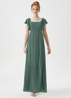 Azazie Bondi Junior A-Linie Seitliche Cut-Outs Gittergewebe Kleid Eukalyptus image4
