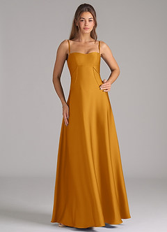 Azazie Valentine Bridesmaid Dresses Butterscotch A-Line Corset Stretch Satin Dress image3