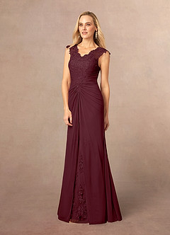 Azazie Jovie Mother of the Bride Dresses Cabernet A-Line Lace Dress image2