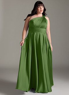 Azazie Charlize Jurken voor bruidsmeisjes Jurk van Stretch Satijn met A-lijn One-shoulder Basilicum image11