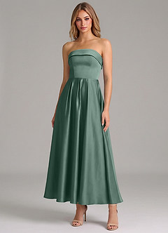 Azazie Lucienne Bridesmaid Dresses Eucalyptus A-Line Pleated Stretch Satin Dress image1