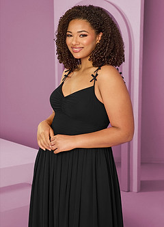 Barbie ♥ Azazie Robes de demoiselle d'honneur Robe Trapèze en Mousseline de soie Plissée Noir image14