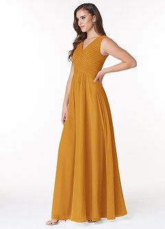 Azazie Flora Bridesmaid Dresses Butterscotch A-Line Pleated Chiffon Dress image3
