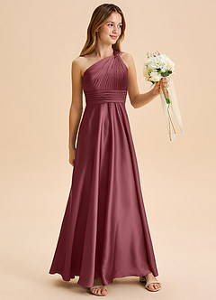 Azazie Charlize Junior Jurk van Stretch Satijn met A-Lijn Geplooid Woestijnroos image3