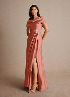 Azazie Branford Abiti per la Madre della Sposa Abito A-Line in Raso Elasticizzato Plissettato Salmone Rosa image8