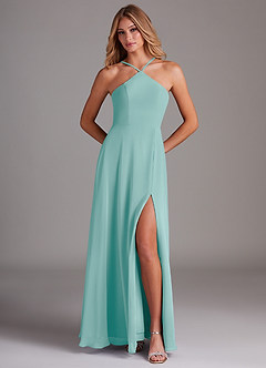 Azazie Bailey Bridesmaid Dresses Aqua A-Line Halter Side Slit Chiffon Dress image5