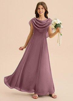 Azazie Lambie Junior Vestido Amatista de Gasa de Corte en A con Plisado image6