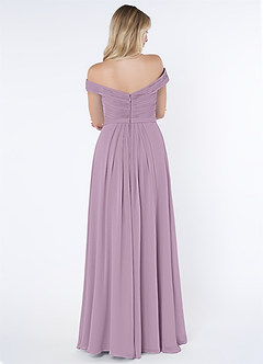 Azazie Audrianna Jurken voor bruidsmeisjes Converteerbaar Jurk van Chiffon met A-Lijn Off-the-shoulder verzameld Blauweregen image3