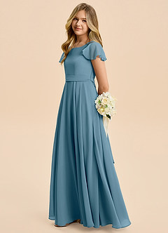 Azazie Cady Junior Abito A-Line in Chiffon Plissettato Bermuda image7