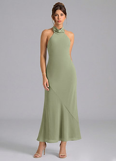 Azazie Velli Bridesmaid Dresses Pistachio Mermaid High Neck Chiffon Dress image5