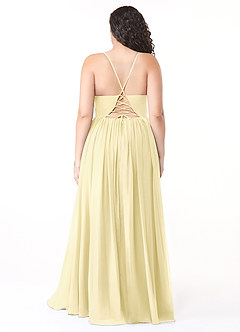 Azazie Aaida Bridesmaid Dresses Lemon Sorbet A-Line Corset Chiffon Dress image8