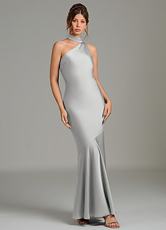 Azazie Jalissa Bridesmaid Dresses Silver Mermaid One Shoulder Stretch Satin Dress image3