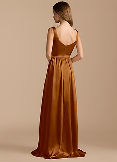Azazie Keyla Bridesmaid Dresses Copper A-Line Pleated Metallic Satin Dress image2