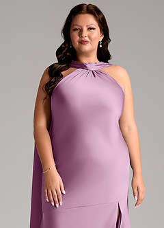 Azazie Kinsley Bridesmaid Dresses Wisteria Mermaid Side Slit Stretch Satin Dress image13