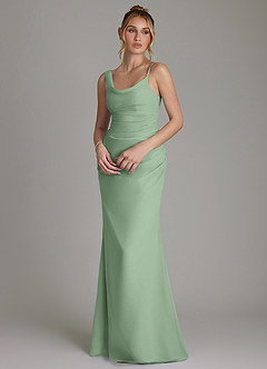 Azazie Ama Final Sale Matcha A-Line Pleated Chiffon Dress image3