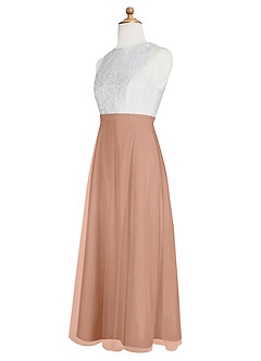 Azazie Albertine Junior Champagne Rose A-Line Lace Chiffon Dress image9
