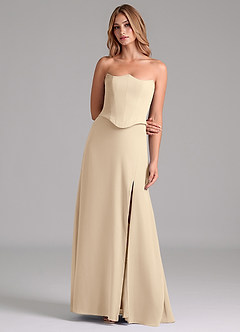 Azazie Jenilyn Bridesmaid Dresses Champagne A-Line Strapless Chiffon Dress image4