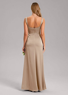 Azazie Frostine Bridesmaid Dresses Taupe A-Line Bow Stretch Satin Dress image2