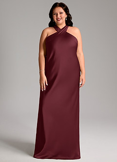 Azazie Doretta Bridesmaid Dresses Cabernet Mermaid Pleated Stretch Satin Dress image6
