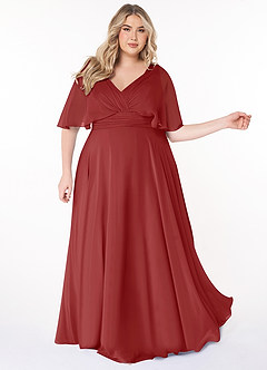 Azazie Pamela Bridesmaid Dresses Rust A-Line V-Neck Pleated Chiffon Dress image8