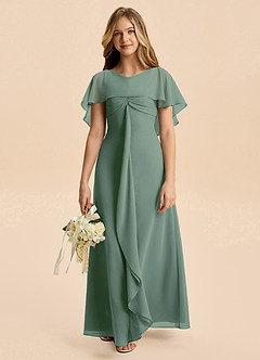 Azazie Selena Junior Eucalyptus A-Line Ruched Chiffon Dress image4