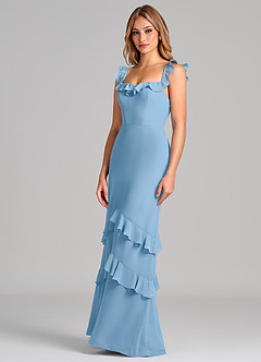 Azazie Marilynn Final Sale Steel Blue Mermaid Off the Shoulder Chiffon Dress image7