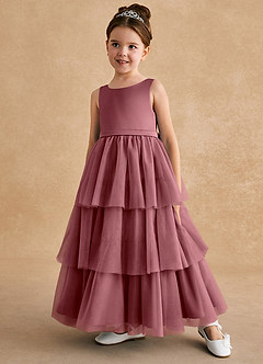 Azazie Megallie Flower Girl Dresses Desert Rose A-Line Bow Tulle Dress image2