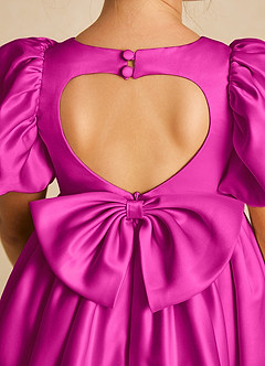 Azazie Muffin Robe Demoiselle D'honneur Fillette Robe Trapèze en Mat Satiné avec manches Fuchsia image4