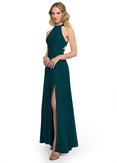 Azazie Clarice Bridesmaid Dresses Pine A-Line Halter Chiffon Dress image2