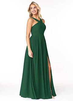 Azazie Elvira Bridesmaid Dresses Dark Green A-Line Pleated Chiffon Dress image4