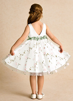 Azazie Starri vestidos de niña de las flores Vestido de Rosa Ruborizado Salvia Polvorienta de Satin Mate de Princesa con Perla image2