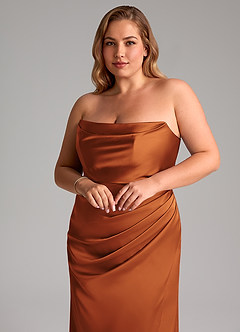 Azazie Leonis Vestidos de damas de honor Vestido de Canela de Satén Elástico de Corte Sirena Convertible con Plisado image11