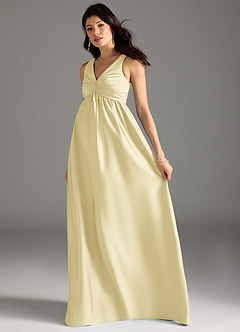 Azazie Yetta Maternity Bridesmaid Dresses A-Line Pleated Stretch Satin Floor-Length Dress image6
